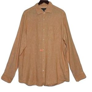 Banana Republic Shirt  Mens Size L 16 -16 1/2 Linen Orange Long Sleeve Pocket